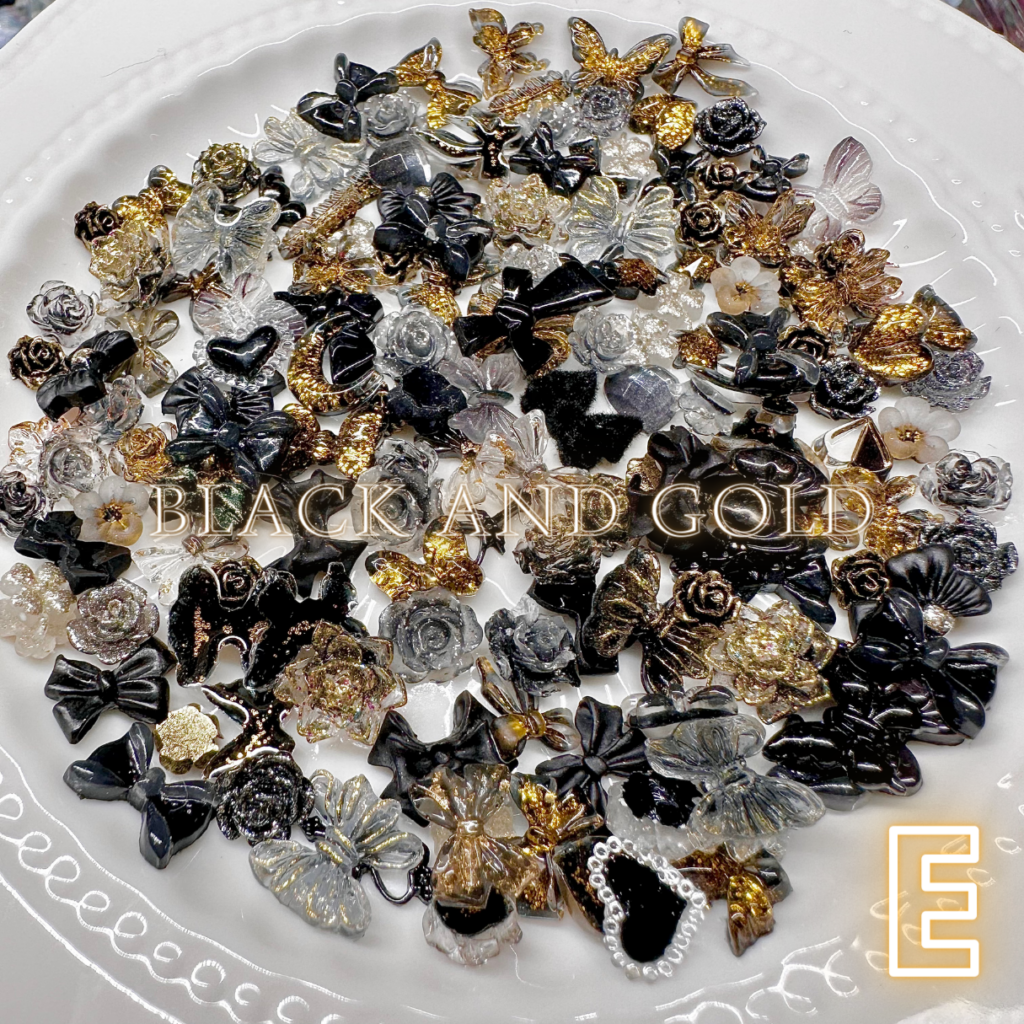 Assorted Mini Nail Charms - Color E/Black and Gold